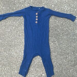 Posh Peanut Navy Blue Button Ribbed Long Sleeve Romper